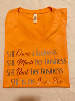 She owns a business t-shirt